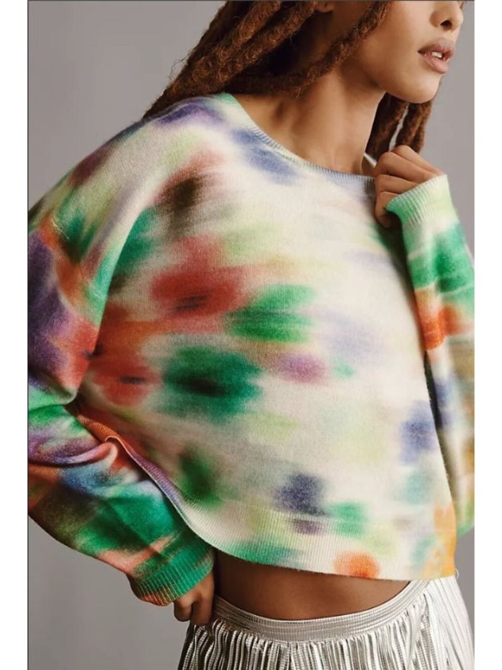 NWT Pilcro Cashmere Cropped Sweater XS Tie Dye Watercolor Alani 100% Cashmere